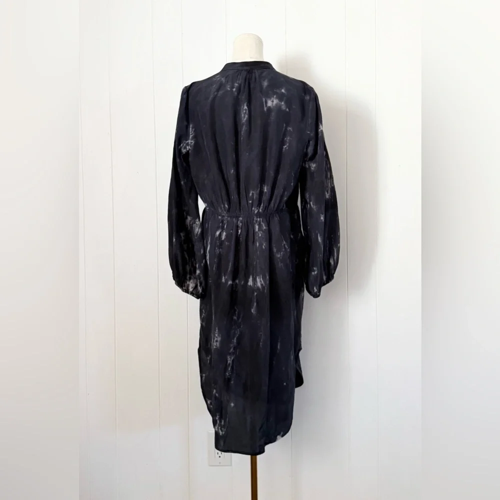Raquel Allegra Cotton Silk Tie Dye Midi Shirt Dress Black Grey Size 2 Medium 43”
